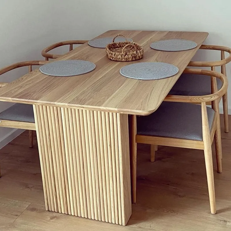 Solid oak table with steel frame