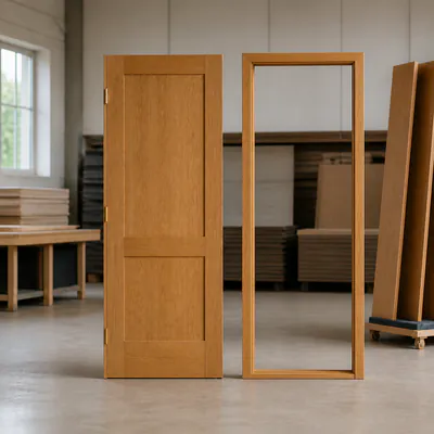Door leaf and matching frame from one batch