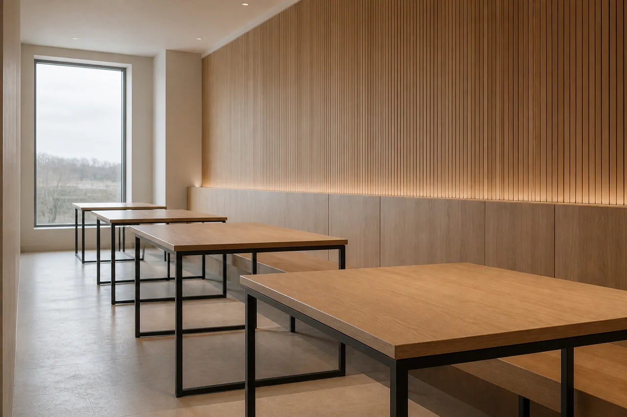 Solid wood hotel interior element in series production