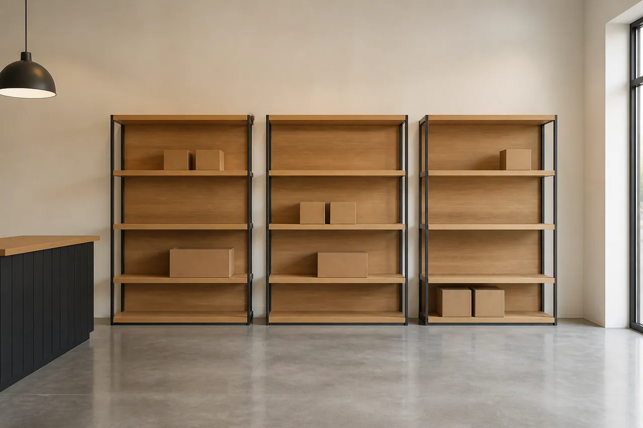 Solid wood retail shelving for brand presentation