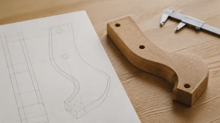 Technical drawing beside the matching finished solid wood component