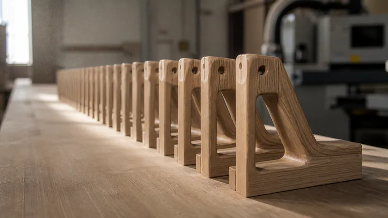 Identical solid wood components prepared for series production